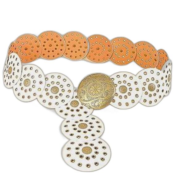 MOST WANTED WHITE LEATHER DISC BELT Size S/M